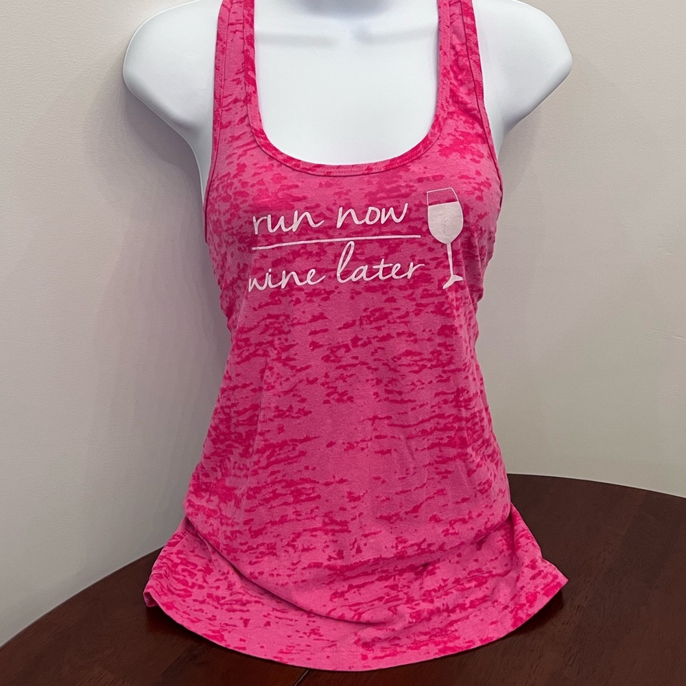 Next Level Workout Tank Top Run Now Wine Later hot pink racer back shirt